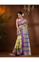 Tree Print Design Pure Handloom Cotton Saree Without Blouse Piece (Purple)