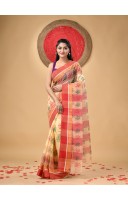Tree Print Design Pure Handloom Cotton Saree Without Blouse Piece (Red)