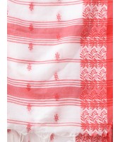 Traditional Bengal Handloom Cotton Saree Tri Phool Design With Blouse Piece(White red)