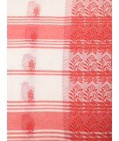 Traditional Bengal Handloom Cotton Saree Tri Phool Design With Blouse Piece(White red)