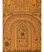 Cotton Blend Tribal Warli Print Half half Design Handloom Sarees with Blouse Piece(red Yellow)