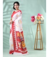 Handloom Pure Cotton Saree Trinetra Durga Print Design With Blouse Piece