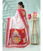 Handloom Pure Cotton Saree Trinetra Durga Print Design With Blouse Piece