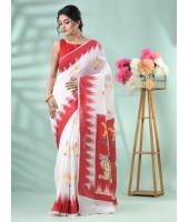 Handloom Pure Cotton Saree Trinetra Durga Print Design With Blouse Piece