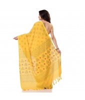 Bengal Tant Abhrak Work Design Soft Pure Handloom Cotton Saree With Blouse Piece Yellow