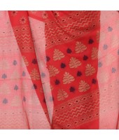 Bengal Tant Kolka Print Design Pure Handloom Cotton Saree Without Blouse Piece (Red Yellow)
