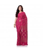 Bengal Tant Abhrak Work Design Soft Pure Handloom Cotton Saree With Blouse Piece Pink