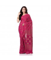 Bengal Tant Abhrak Work Design Soft Pure Handloom Cotton Saree With Blouse Piece Pink