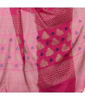 Bengal Tant Abhrak Work Design Soft Pure Handloom Cotton Saree With Blouse Piece Pink