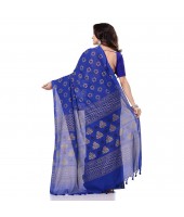 Bengal Tant Abhrak Work Design Soft Pure Handloom Cotton Saree With Blouse Piece (Blue)