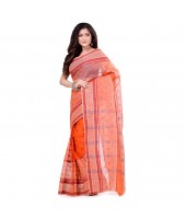 Bengal Tant Devdas Design Pure Handloom Cotton Saree Without Blouse Piece (orange)