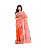 Bengal Tant Devdas Design Pure Handloom Cotton Saree Without Blouse Piece (orange)