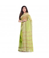 Bengal Tant Devdas Design Pure Handloom Cotton Saree Without Blouse Piece (Green)