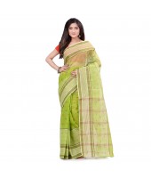 Bengal Tant Devdas Design Pure Handloom Cotton Saree Without Blouse Piece (Green)