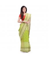 Bengal Tant Devdas Design Pure Handloom Cotton Saree Without Blouse Piece (Green)