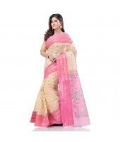 Bengal Tant Jamdani Printed Handloom Cotton Saree Without Blouse Piece (Pink)