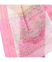 Bengal Tant Jamdani Printed Handloom Cotton Saree Without Blouse Piece (Pink)