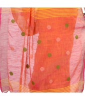 dB DESH BIDESH Women`s Pure Cotton Traditional Bengali Tant Handloom Cotton Saree Round Desigined With Blouse Piece (Yellow Pink)