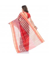 Traditional Bengal Tant 3D Temple Design Handloom Pure Cotton Saree Without Blouse Piece (Red)