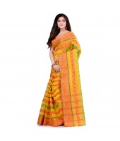 dB DESH BIDESH Women`s Traditional Bengal Tant Pure Handloom Cotton Saree Blossom Design Without Blouse Piece Yellow