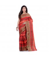 dB DESH BIDESH Women`s Traditional Bengal Tant Pure Handloom Cotton Saree Blossom Design Without Blouse Piece Red