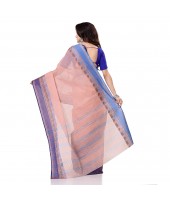 Traditional Bengal Tant Pure Handloom Cotton Saree Jol Torongo Woven Design Without Blouse Piece Flamingo Blue