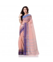 Traditional Bengal Tant Pure Handloom Cotton Saree Jol Torongo Woven Design Without Blouse Piece Flamingo Blue