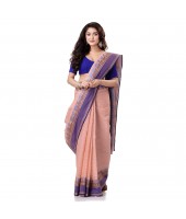 Traditional Bengal Tant Pure Handloom Cotton Saree Jol Torongo Woven Design Without Blouse Piece Flamingo Blue