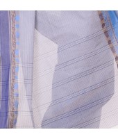 Traditional Bengal Tant Pure Handloom Cotton Saree Jol Torongo Woven Design Without Blouse Piece Off White Blue