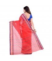 dB DESH BIDESH Women`s Traditional Bengal Tant Pure Handloom Cotton Saree Patabahar Design Without Blouse Piece Red