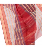 dB DESH BIDESH Women`s Traditional Bengali 3D Temple Design Pure Handloom Cotton Saree Without Blouse Piece (Red Blue)