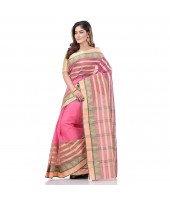 dB DESH BIDESH Women`s Traditional Bengali 3D Temple Design Pure Handloom Cotton Saree Without Blouse Piece (Pink)