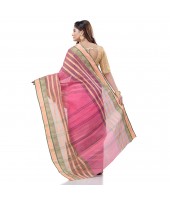dB DESH BIDESH Women`s Traditional Bengali 3D Temple Design Pure Handloom Cotton Saree Without Blouse Piece (Pink)