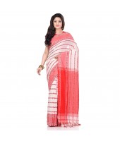 dB DESH BIDESH Women`s Traditional Bengali Begampuri Pure Handloom Cotton Saree With Blouse Piece White Pink
