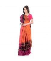dB DESH BIDESH Women`s Traditional Bengali Begampuri Pure Handloom Cotton Saree With Blouse Piece White Pink