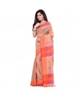 dB DESH BIDESH Women`s Traditional Bengali Tant Handloom Cotton Saree Prism Desigined With Blouse Piece (Off Red)