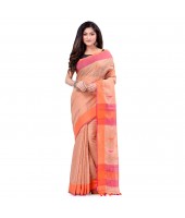 dB DESH BIDESH Women`s Traditional Bengali Tant Handloom Cotton Saree Prism Desigined With Blouse Piece (Off Red)