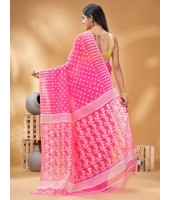 Resham Dhakai Jamdani Bengal Pure Cotton Handloom Saree Diamond Queen Design (Pink)