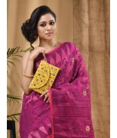 Bengal Handloom Tant Soft Dhakai Jamdani Cotton Saree Whole Body Design (Pulm jam White)