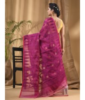 Bengal Handloom Tant Soft Dhakai Jamdani Cotton Saree Whole Body Design (Pulm jam White)