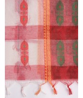 Bengal Cotton Women's Tant Cotton Saree (Red White)