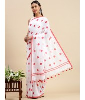 Traditional Soft Mulmul Bengal Handloom Pure Cotton Saree (Red-White) - Durga Puja Collection