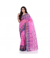 DESH BIDESH Women`s Traditional Pure Cotton Handloom Saree Woven Paisley Kolka Designer Without Blouse Piece (Pink)