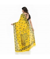 Pure Cotton Sreemoyee Design Handloom Saree with Blouse Piece (Yellow Black)