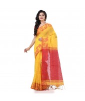 dB DESH BIDESH Women`s Tant Cotton Silk Handloom Cotton Blend Saree Pushpomala Work With Blouse Piece