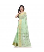 Bengal Tant Zari Kerala Printed Pure Handloom Cotton Saree Without Blouse Piece (Green Gold)