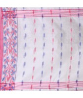 Cotton Silk Handloom Cotton Blend Saree Navratri Design With Blouse Piece (White)