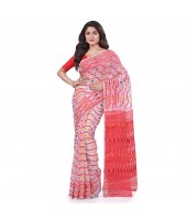 Nakshakata Dhakai Jamdani Pure Handloom Cotton Saree (White-Red) with Whole Body Design - Durga Puja Collection