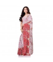  Kalamkari Printed Handloom Cotton Saree Border Tassels Without Blouse Piece (white red)