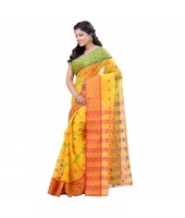 Ganga Jamuna Bengal Handloom Cotton Tant Saree Without Blouse Piece (yellow_red)